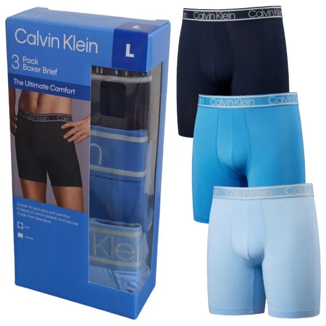 【Calvin Klein 凱文克萊】3件組 男彈性內褲 天絲竹纖維 涼感萊卡(CK男內褲 四角褲 合身 貼身 透氣)