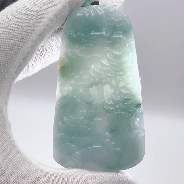 琪臻珠寶】天然A貨翡翠細糯種山水牌吊墜(富貴山水_海納百川_77樂購季_