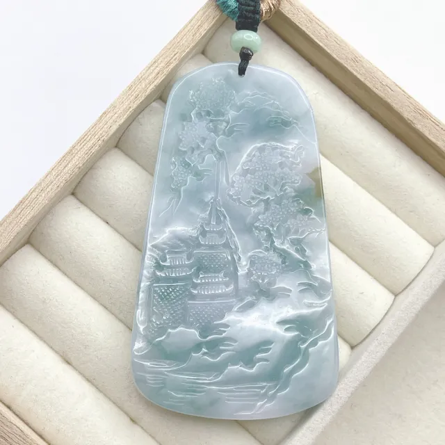 琪臻珠寶】天然A貨翡翠細糯種山水牌吊墜(富貴山水_海納百川_77樂購季_