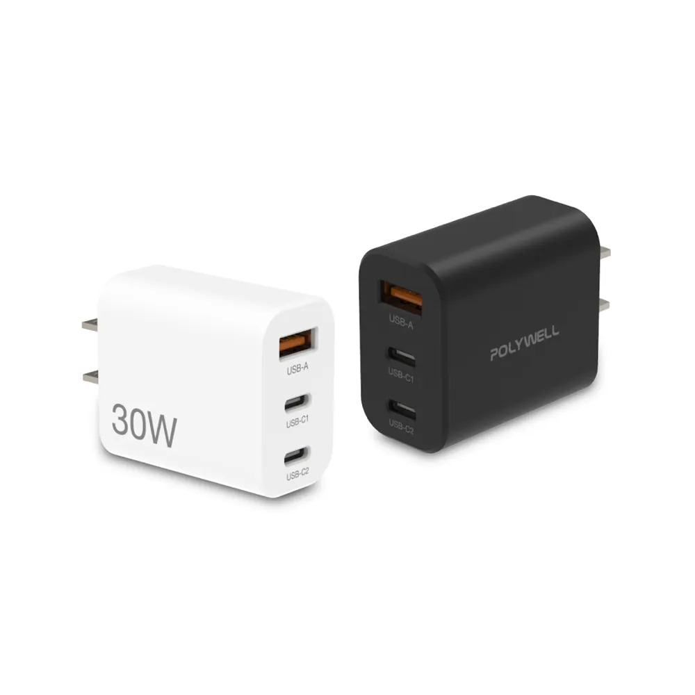 【POLYWELL】30W三孔PD快充頭 雙Type-C+USB-A充電器
