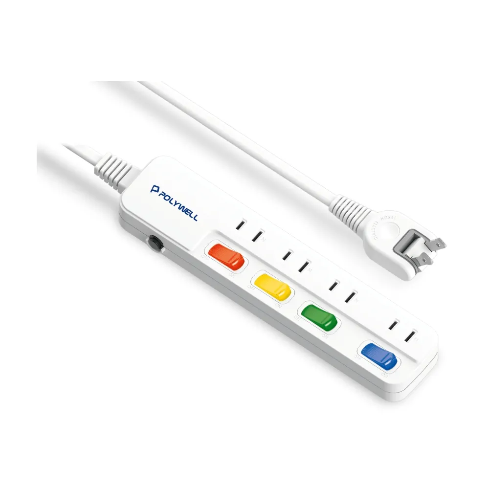 【POLYWELL】電源延長線 4切4座 2P /12尺