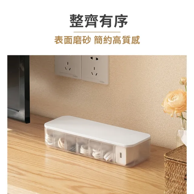 【品物生活家】充電線分格收納盒 7格帶蓋款 附理線帶x7(分格集線器 充電線整理盒 傳輸線收納 集線收納盒)
