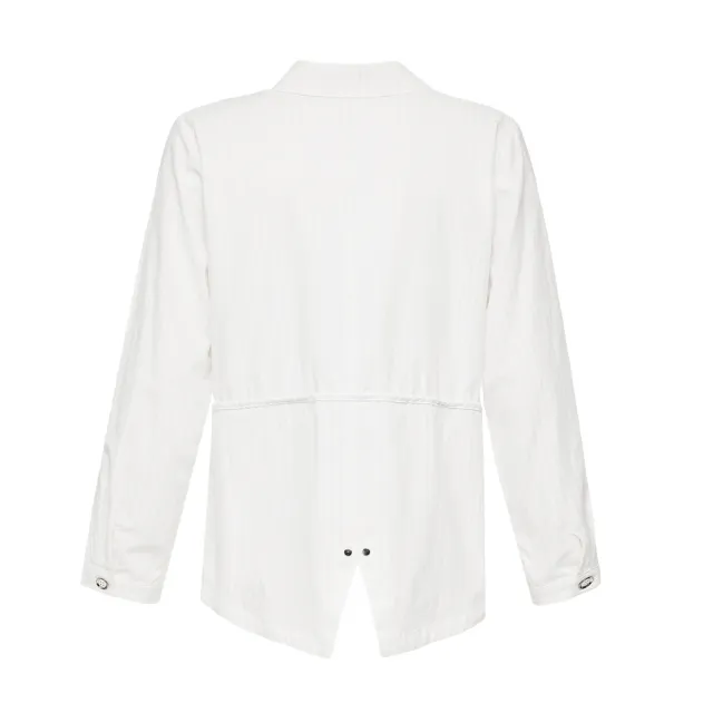 【ILEY 伊蕾】V字領條紋抽繩棉質襯衫外套(白色；M-XL；1241484005)