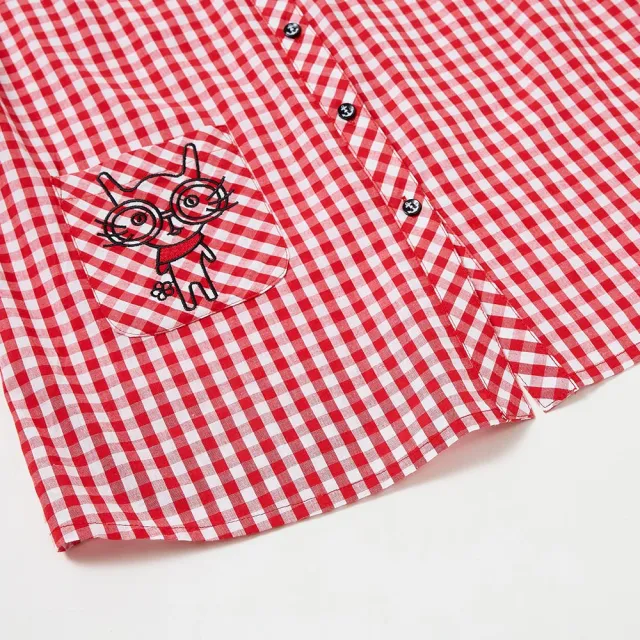 【ILEY 伊蕾】刺繡圖騰格紋純棉襯衫(紅色；M-XL；1242161543)