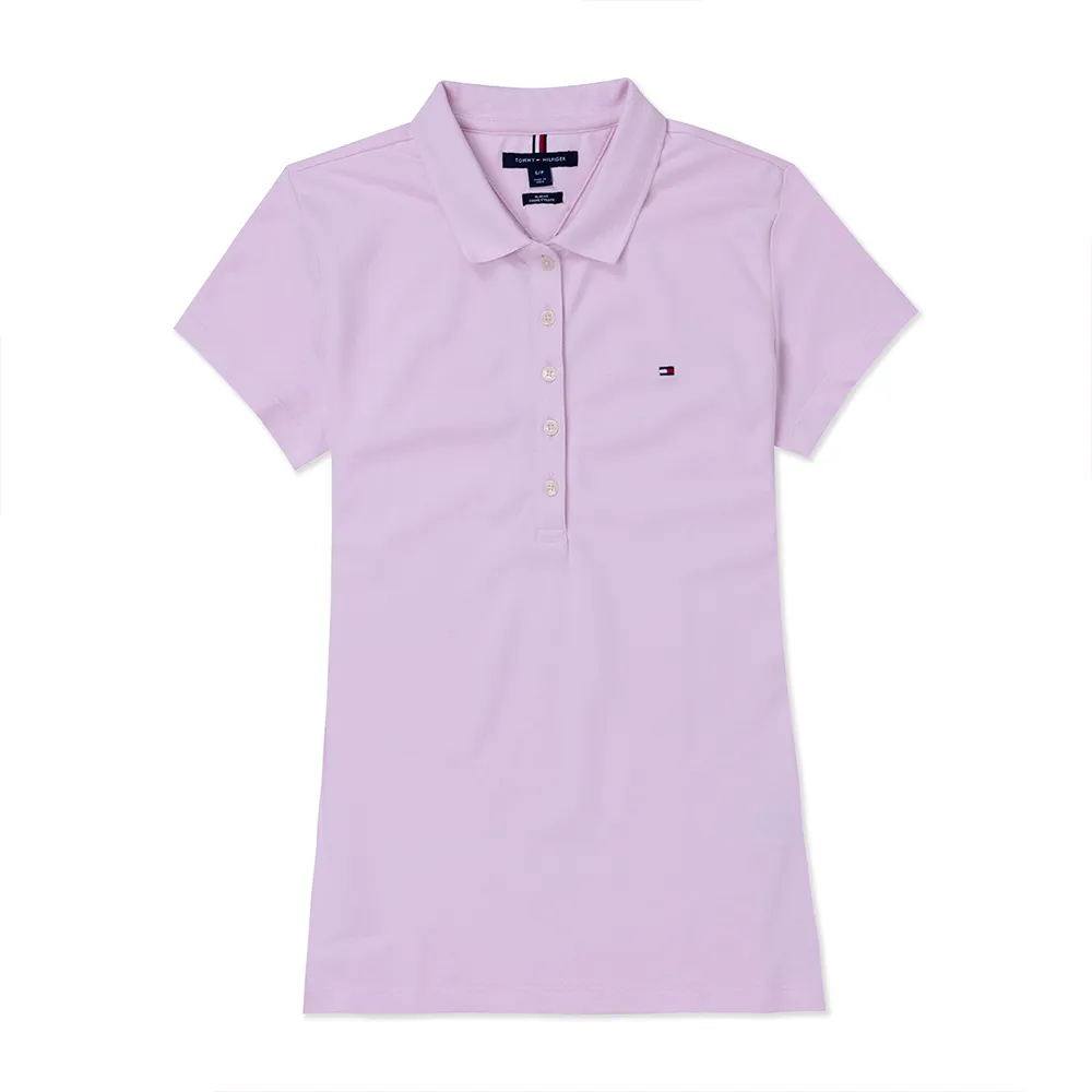 【Tommy Hilfiger】TOMMY 經典刺繡Logo短袖Polo衫-女-粉色(平輸品/基本必備款/高爾夫球款)