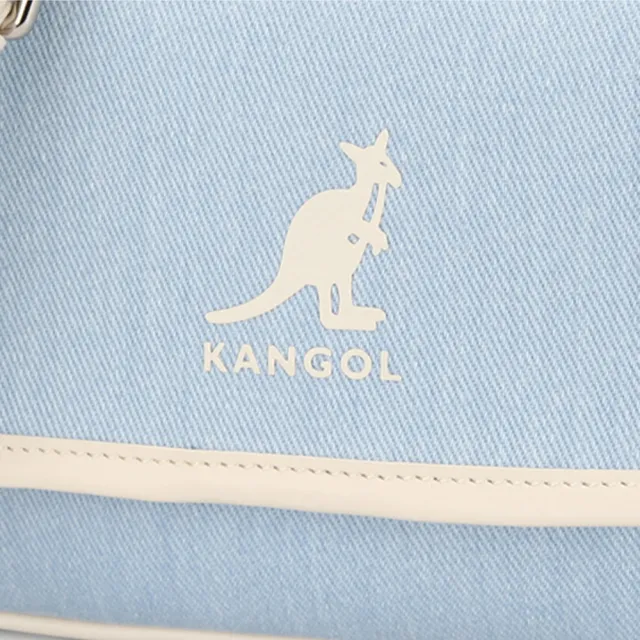 【KANGOL】雙11 Duo 帆布皮帶前掀側背包(藍色)