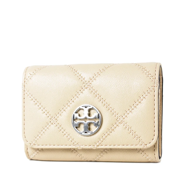 TORY BURCH Willa 菱格紋皮革翻蓋卡包-奶油黃