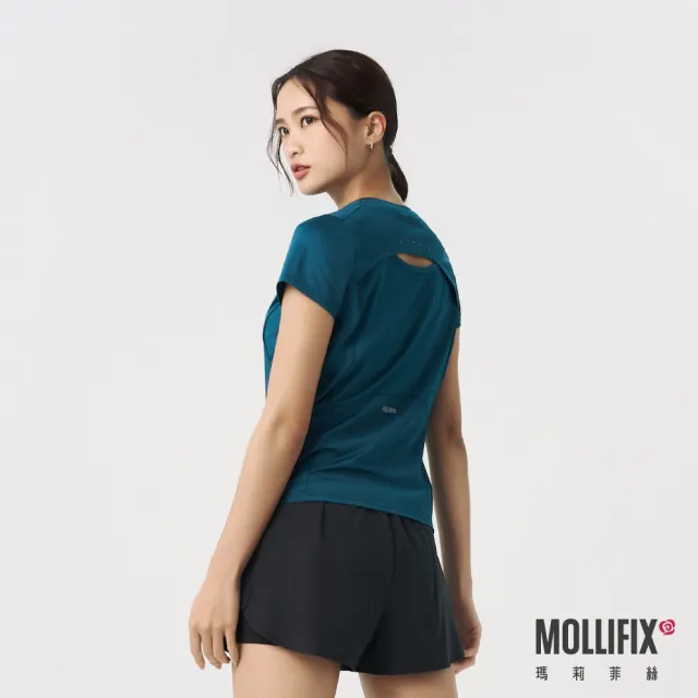 【Mollifix 瑪莉菲絲】抗菌後背透氣短袖訓練上衣、瑜珈上衣、瑜珈服(3色任選)