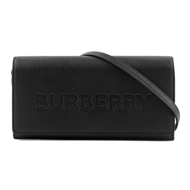 BURBERRY 巴寶莉 80528371 經典素面壓印皮革WOC手拿斜背包(全新展示品-黑色)