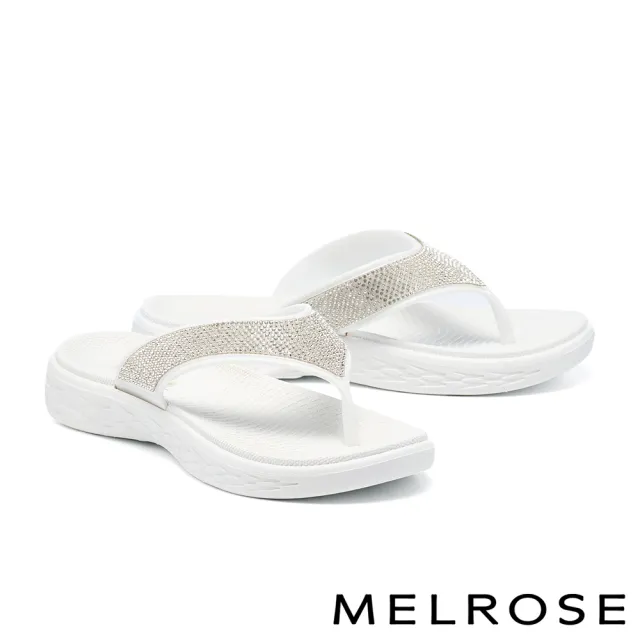 【MELROSE】美樂斯 魅力閃耀晶鑽夾腳厚底拖鞋(白)