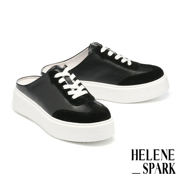 HELENE_SPARK 率性時尚撞色異材質綁帶厚底休閒鞋(