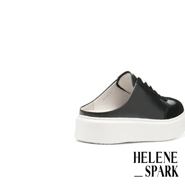 【HELENE_SPARK】率性舒適異材質綁帶穆勒厚底拖鞋(黑)