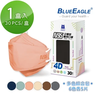 【藍鷹牌】N95 4D立體型醫療成人口罩 多色綜合包 30片x1盒(6色各5片)