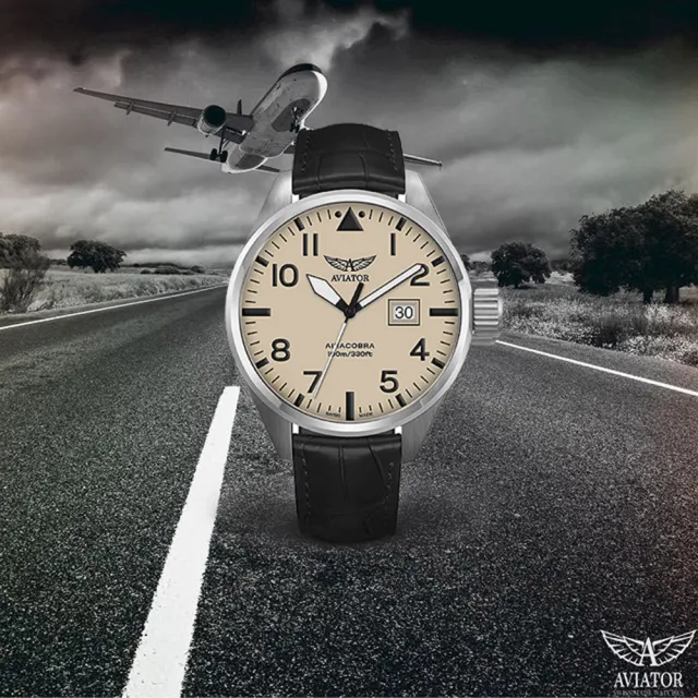 【AVIATOR】飛行員 AIRACOBRA P42 飛行風格 腕錶 男錶(米黃-V12201904)