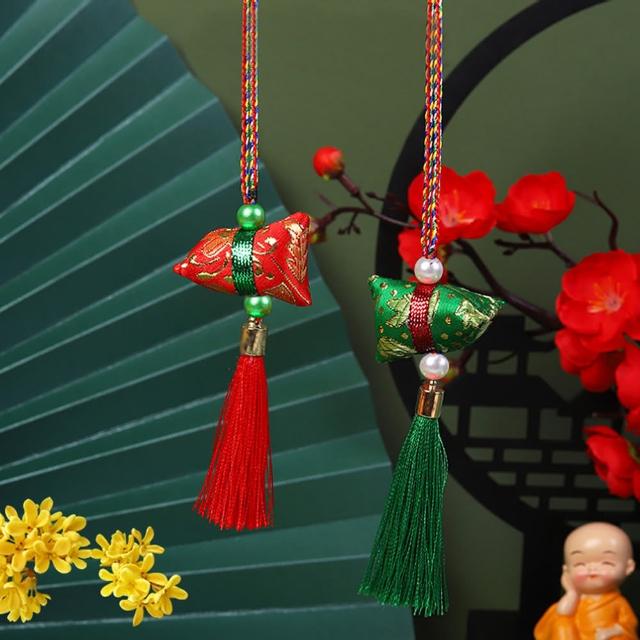 【六分埔禮品】質感緞布粽子小流蘇項鏈-多色任選-1入(端午節佈置節慶粽子艾草香包掛件吊飾)