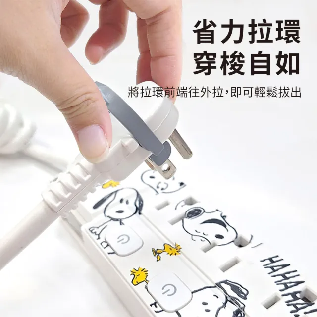 【SNOOPY 史努比】4開3插3埠USB/Type-C 37W 快充延長線 1.8M(獨立開關/防燃耐熱)