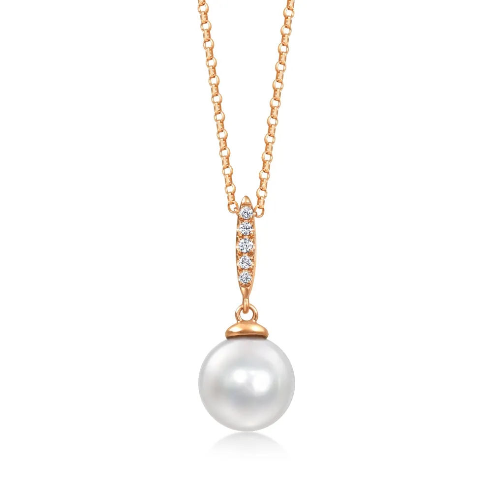 【點睛品】Daily Luxe 珍珠美學 18K玫瑰金鑽石項鍊