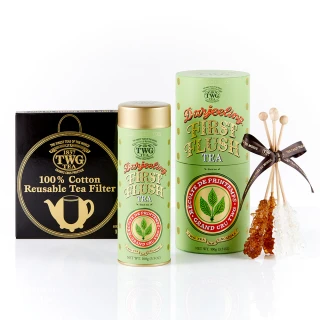 【TWG Tea】大吉嶺春摘茗茶禮物組(100g/罐+茶糖棒+純棉濾茶網)