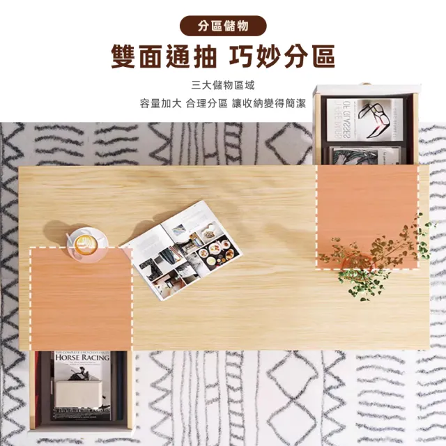 【Ashley House】藤山木質簡約雙抽屜茶几桌120x60cm(咖啡桌 客廳桌 大桌子 桌子 大茶几 置物桌  邊桌)