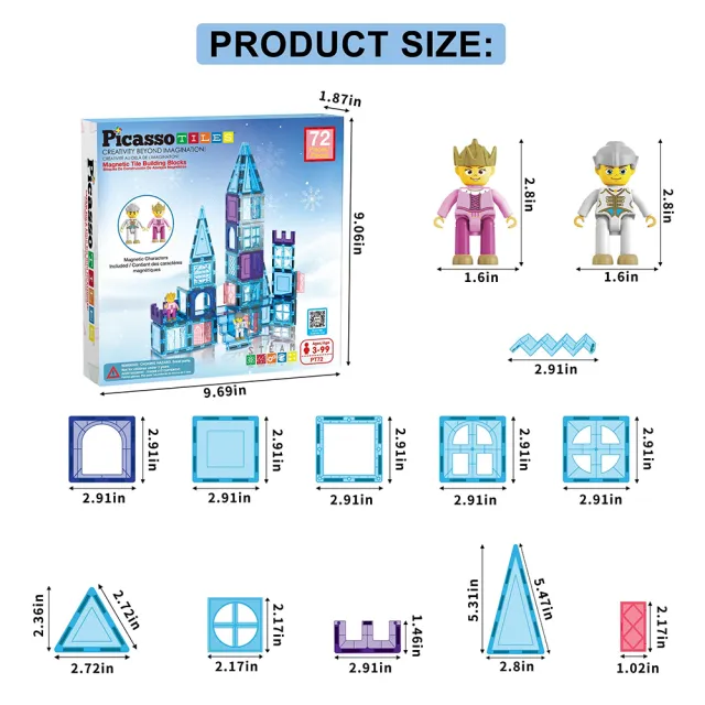 【PicassoTiles】畢卡索 PT72 磁力片積木 冰雪城堡組72pc