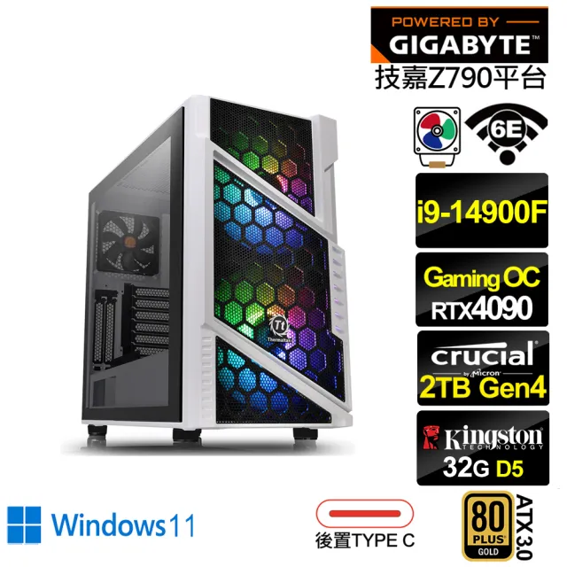 【技嘉平台】i9廿四核心GeForce RTX 4090 Win11{荷魯斯GR22DW}電競電腦(i9-14900F/Z790/32G/2TB/WIFI)