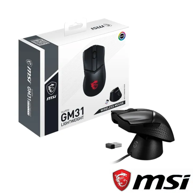 【MSI 微星】GD72鼠墊超值組★CLUTCH GM31 LIGHTWEIGHT WIRELESS 輕量型無線電競滑鼠