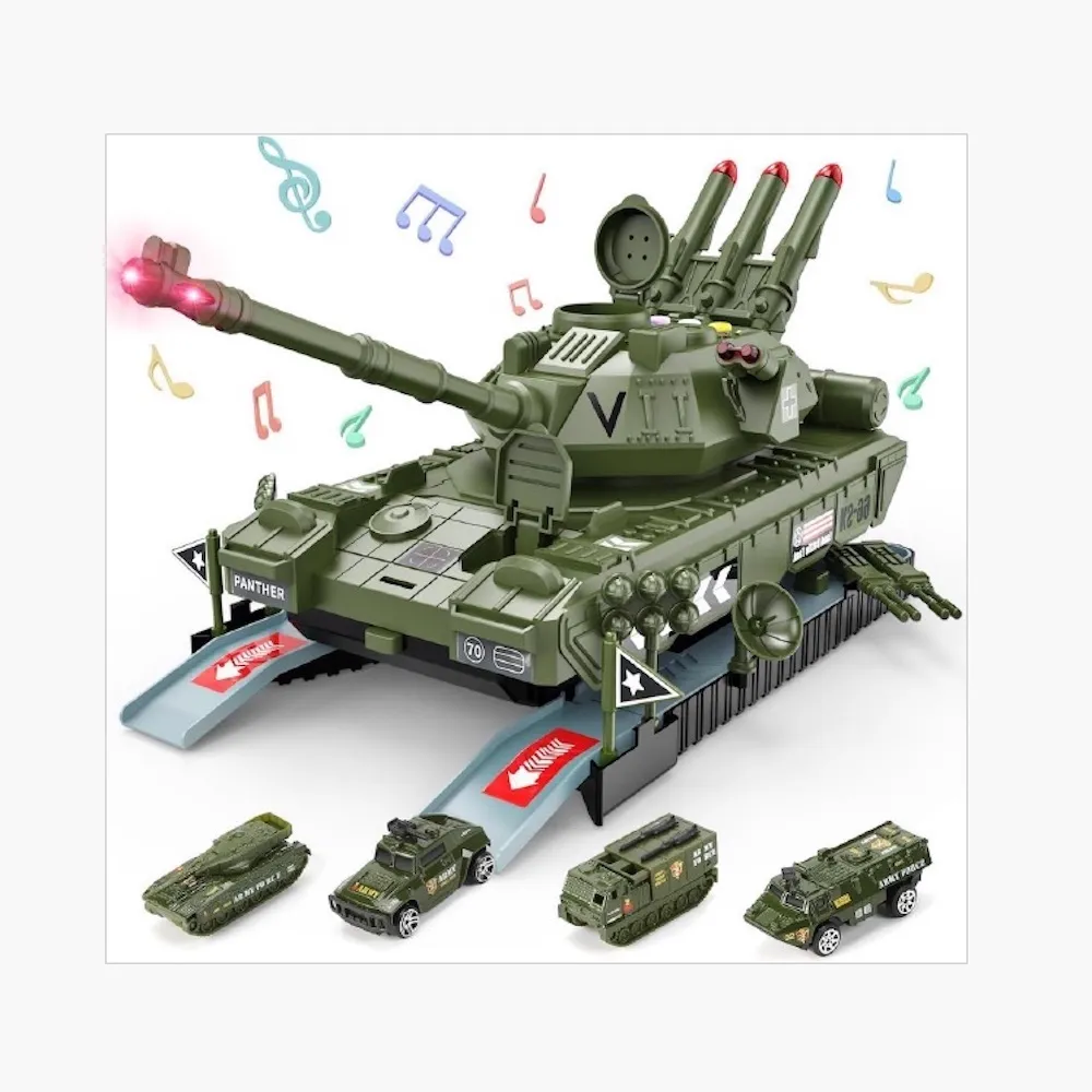 【CuteStone】兒童仿真小汽車與聲光坦克車雙重模式23件套裝玩具