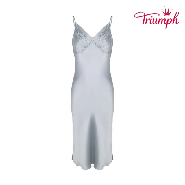 【Triumph 黛安芬】環保親膚材質 Premium 絲綢系列家居服 長裙 M-L(灰藍)
