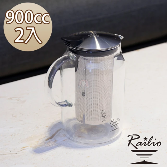 Railio 摩登花茶耐熱玻璃壺900MLx2入組(耐熱壺/冷水壺/明火加熱壺/泡茶壺/花茶壼/高硼硅玻璃壺)