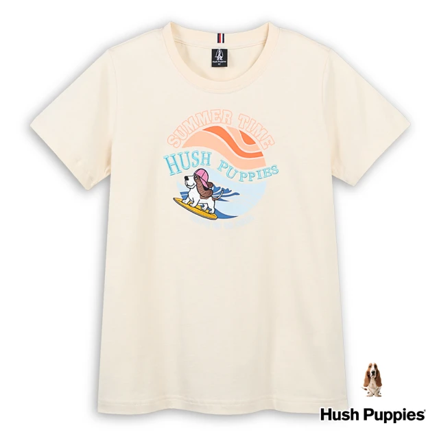 Hush Puppies 女裝 T恤 趣味仲夏夕陽衝浪狗T恤(淺卡其 / 43211108)