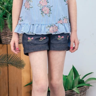 【ANNY’S 安妮公主】花卉刺繡春夏款彈性棉拉鍊短褲(2368藍色)