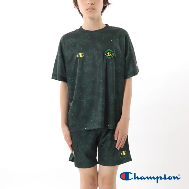 Champion 官方直營-刺繡滿版印花短袖TEE-童(墨綠黑色)