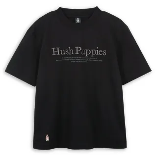 【Hush Puppies】男裝 T恤 簡約品牌英文寬鬆版立領小狗T恤(黑色 / 43111112)