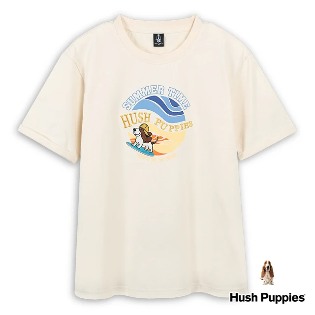 Hush Puppies T恤 仲夏夕陽衝浪狗寬版T恤(淺卡其 / 43111108)