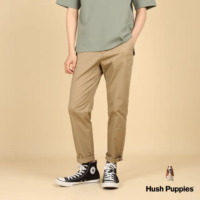 【Hush Puppies】男裝 長褲 素色腰鬆緊彈力錐形休閒長褲(淺咖啡 / 43121103)