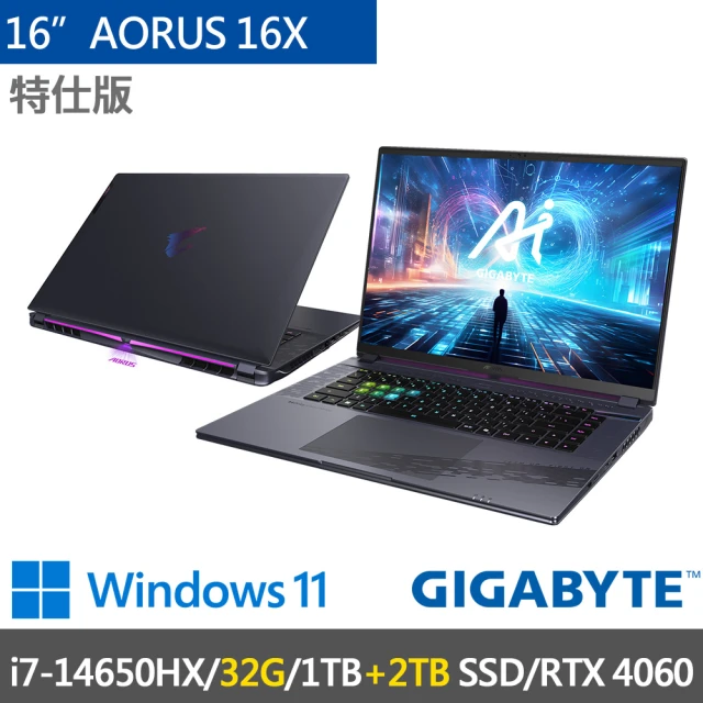 GIGABYTE 技嘉 16吋i7 RTX4060電競特仕筆電(AORUS 16X AKG-53TWC54SH-SP6/i7-14650HX/32G/1TB+2TB/W11)