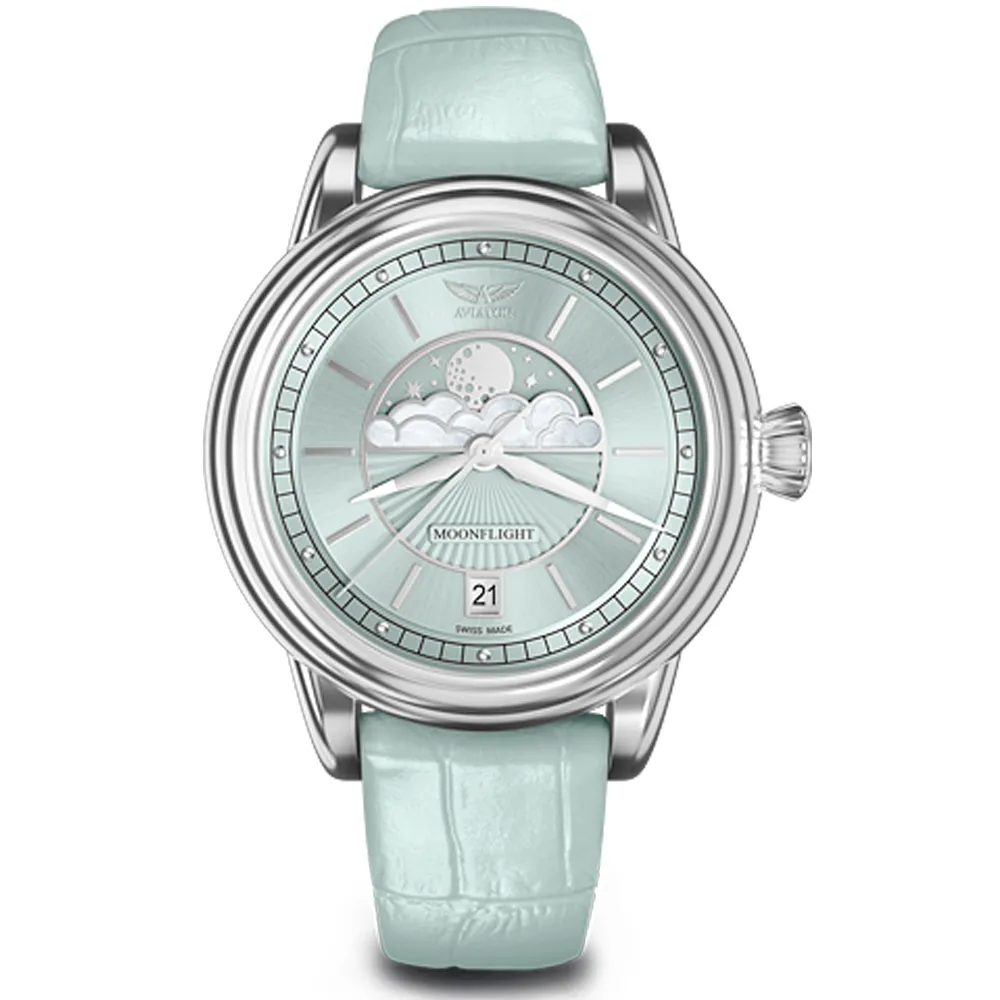 瑞士 AVIATOR DOUGLAS MOONFLIGHT 月相顯示時尚腕錶(V13302614)