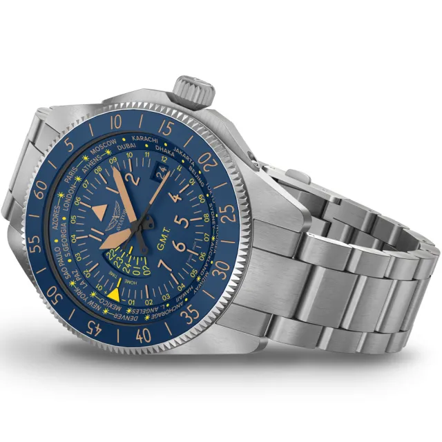 AVIATOR 飛行員 AIRACOBRA GMT 飛行員 腕錶 男錶 手錶(藍色-V13703045)