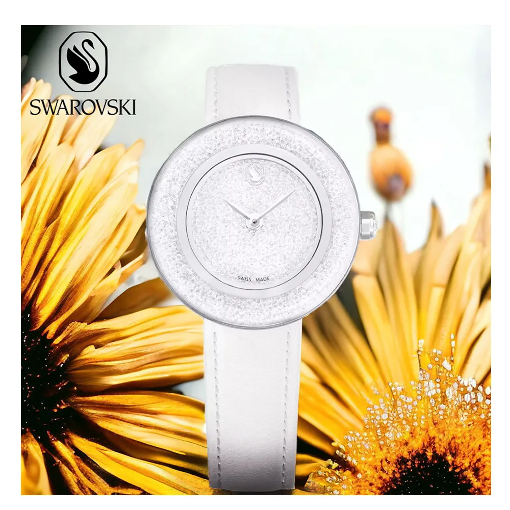 【SWAROVSKI 施華洛世奇】Crystalline Lustre 水晶光彩石英手錶-33mm 女錶 白色 送禮(5668887)