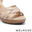 【MELROSE】美樂斯 簡約日常交叉帶牛皮美型高跟涼鞋(米)