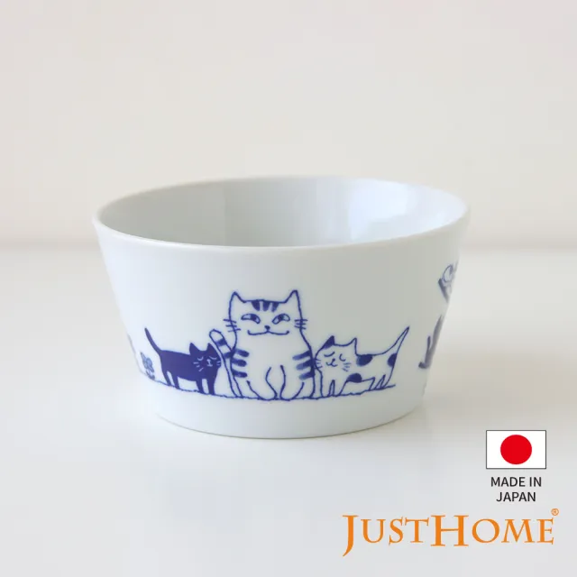 【Just Home】日本製手繪感貓咪陶瓷5吋碗 貓家族(碗 陶瓷碗 飯碗 湯碗)