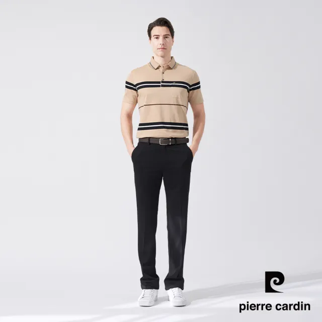 【pierre cardin 皮爾卡登】商務休閒 男款 橫條短袖POLO衫-卡其色(5247264-84)