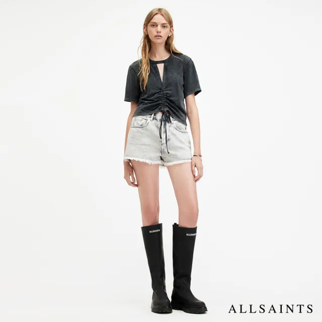 【ALLSAINTS】GIGI 輕薄純棉抽繩短袖T恤-水洗黑 WM161W(修身版型)