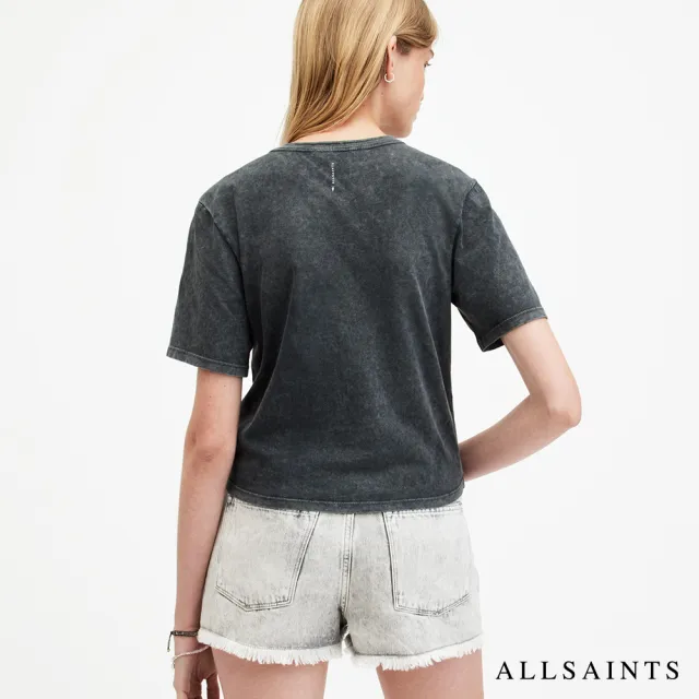 【ALLSAINTS】GIGI 輕薄純棉抽繩短袖T恤-水洗黑 WM161W(修身版型)