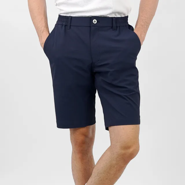 【LE COQ SPORTIF 公雞】高爾夫系列 男款藏青色立體感素面高機能鬆緊防曬短褲 QGT8J953