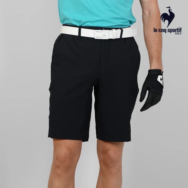 LE COQ SPORTIF 公雞 高爾夫系列 男款黑色立體感素面高機能鬆緊防曬短褲 QGT8J953