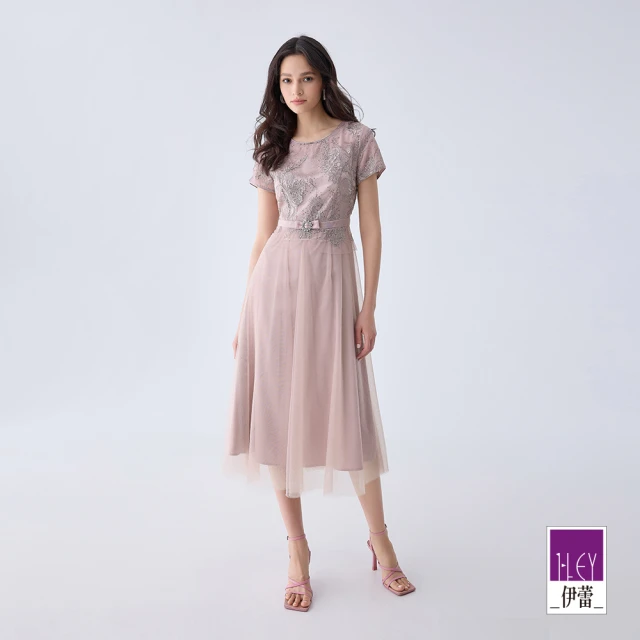 ILEY 伊蕾 精緻花朵刺繡網紗洋裝(淺紫色；M-XL；1242077146)