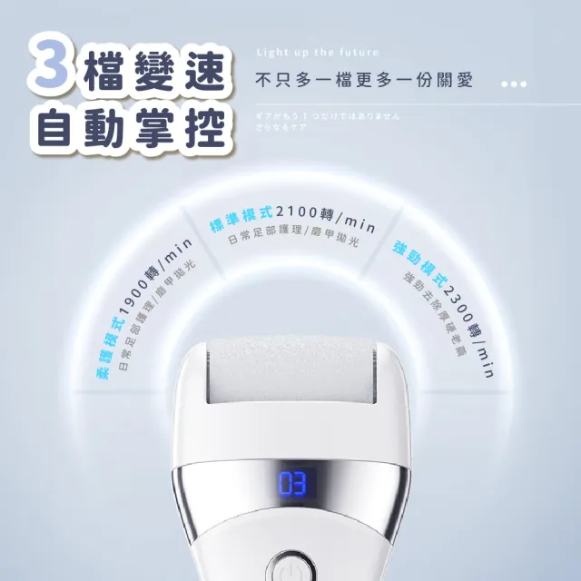 【逆時光】智能三檔電動磨腳機-附三磨頭(去腳皮機 去硬皮 磨腳皮 去死皮 去角質 去繭 美足機 磨皮機)