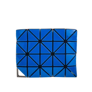 【ISSEY MIYAKE 三宅一生】BAOBAO 新款FLIPPER系列亮面三角格附鍊帶零錢包(藍色)