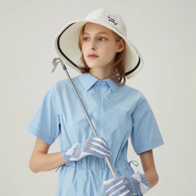 LE COQ SPORTIF 公雞 高爾夫系列 女款白色氣質風編織特色寬帽沿遮陽帽 QLT0K133